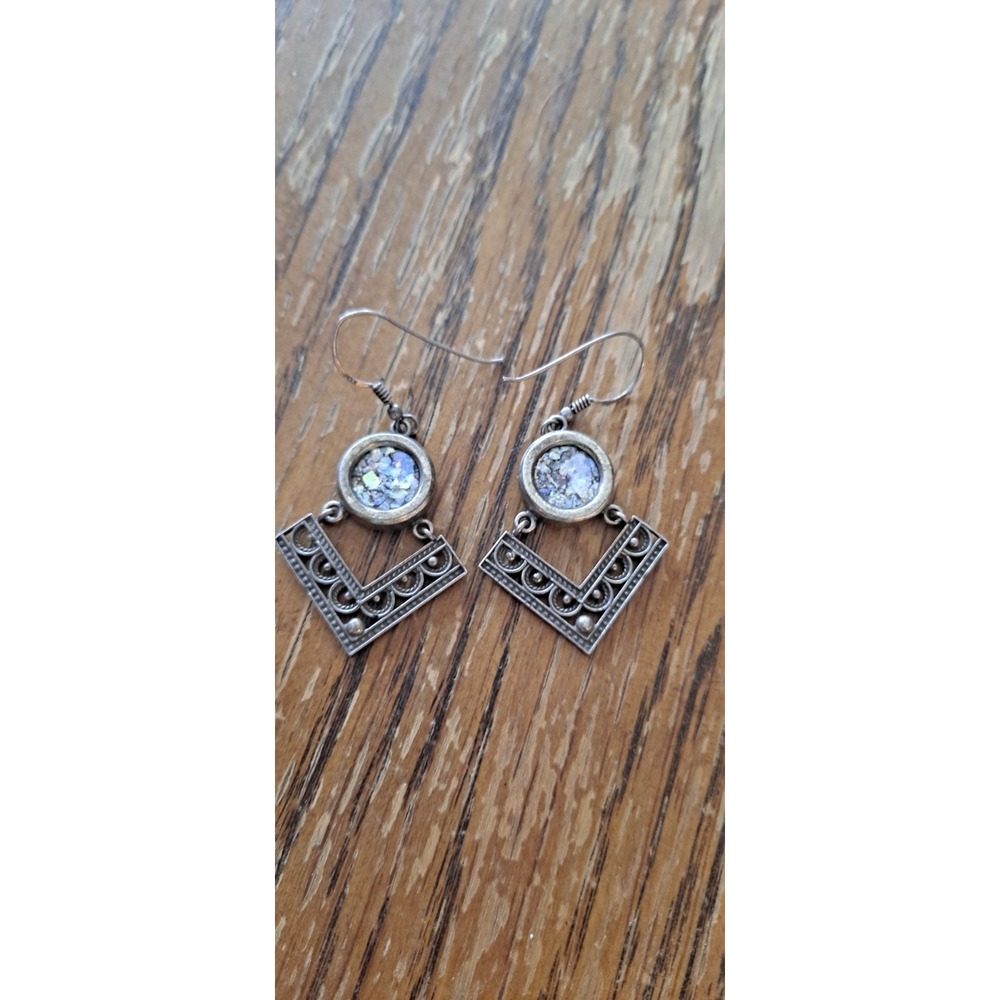 Sterling Silver‎ Filigree Roman Glass Earrings